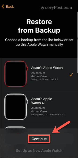 apple watch válasszon biztonsági mentést