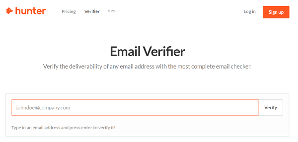 Használjon olyan eszközt, mint a Hunter, a kapus e-mail címének ellenőrzéséhez.