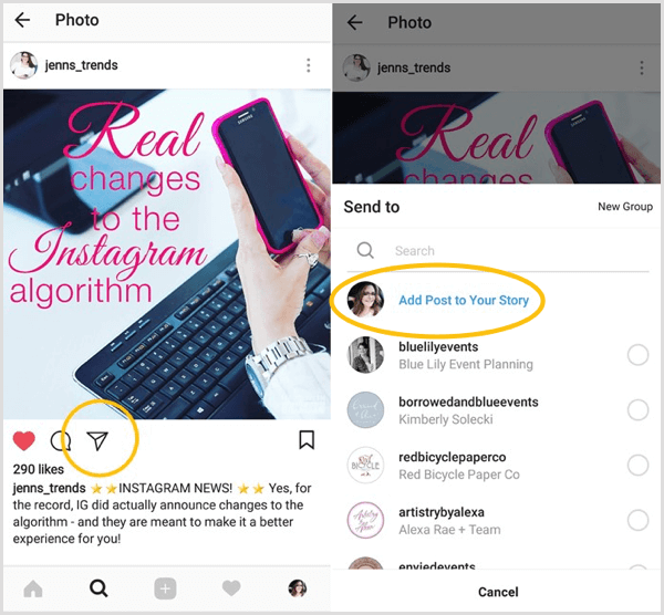 Hogyan oszthatja meg újra az Instagram-bejegyzést az Instagram-történeteihez: Social Media Examiner