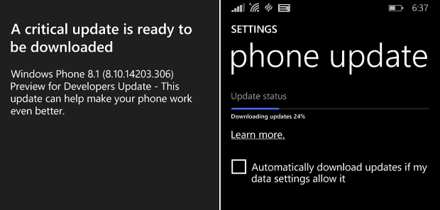 Windows Phone frissítés