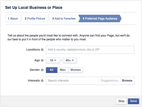 a facebook helyi üzleti oldal preferált közönség