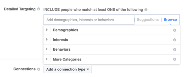 A Facebook három fő célzási kategóriát kínál.
