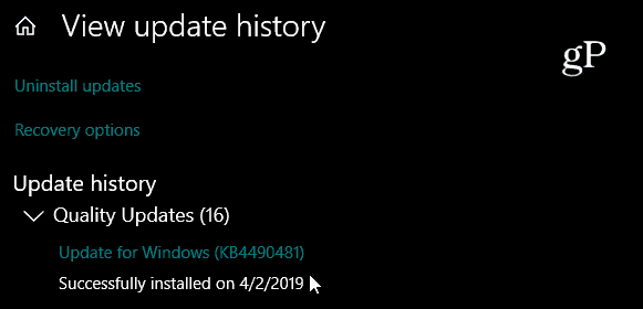 A Windows 10 összesített frissítése KB4490481