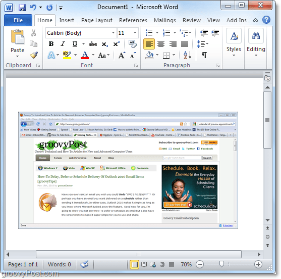 egy elérhető ablak felhasználásával a képernyőképekért az Office 2010-ben