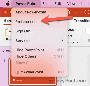 Nyissa meg a Mac PowerPoint beállításait