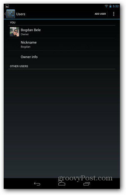 A Nexus 7 felhasználói fiókok hozzáadják a felhasználót