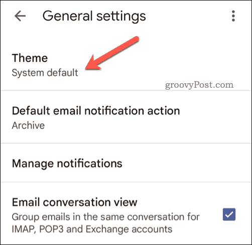 Válassza a Gmail mobil témát
