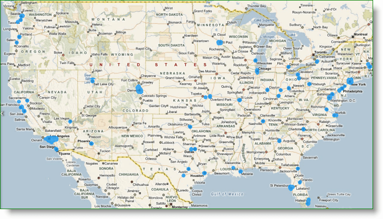 Bing Maps StreetSide amerikai lefedettség