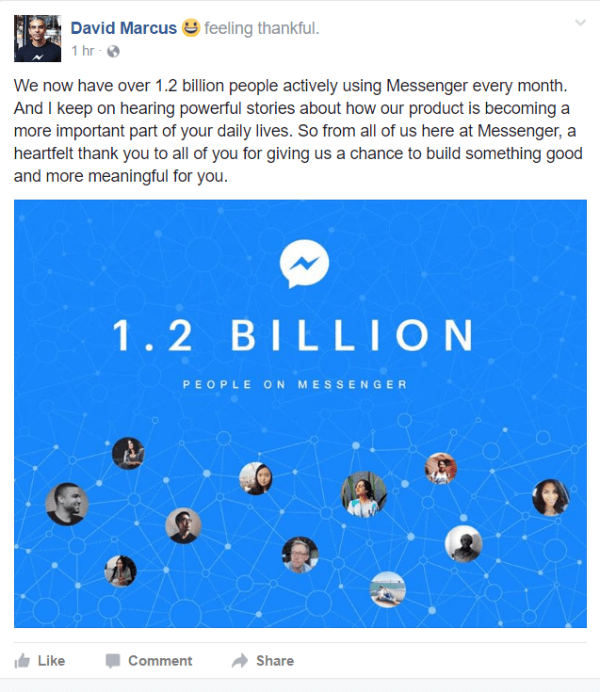 A Facebook elárulta, hogy jelenleg havonta több mint 1,2 milliárd ember használja aktívan a Messengert.
