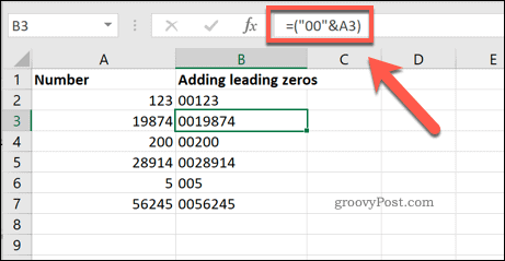 Adott számú vezető nulla hozzáadása az Excel cellákhoz