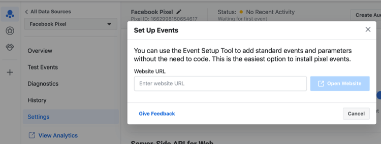 Facebook eseménybeállító eszköz