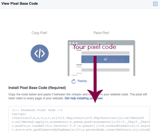Másolja a Facebook pixel kódját közvetlenül erről az oldalról.