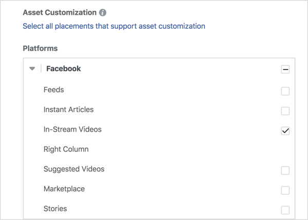 Ha csak a Facebook-on szeretné megjeleníteni videohirdetéseit, válassza a Facebook alatt a Videóba ágyazott videók lehetőséget.