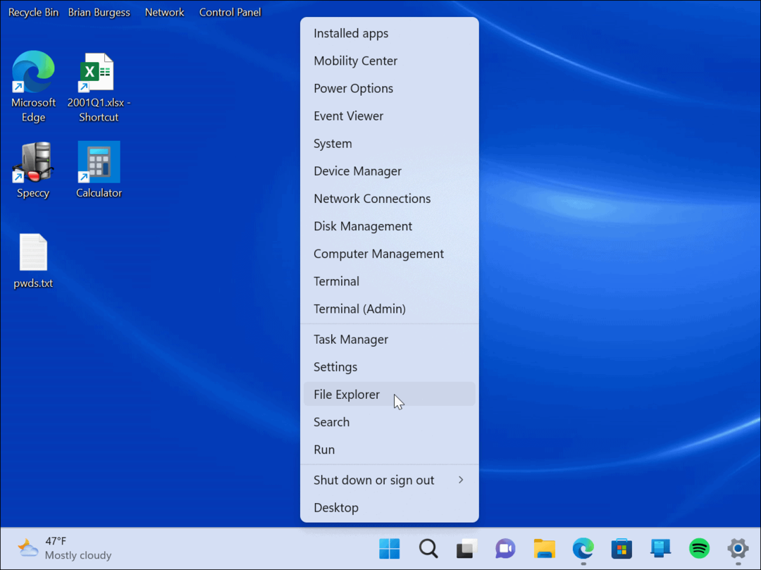 Nyissa meg a Power User menüt Windows 11 rendszeren