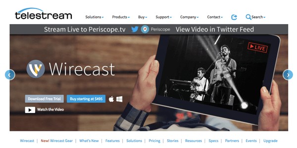 A Wirecast lehetővé teszi a közvetítést a Facebook Live, a Periscope és a YouTube oldalain.