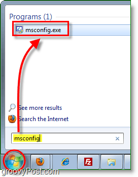 indítsa el az msconfig.exe fájlt a Windows 7 Start menüjében