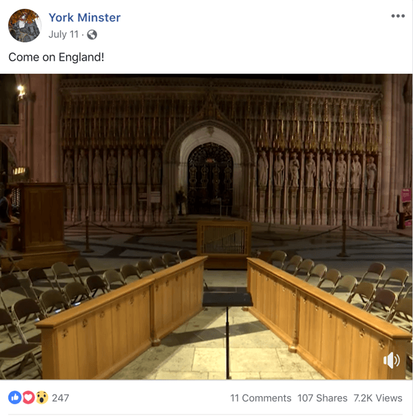 Példa a York Minster aktuális témájú Facebook-bejegyzésére.