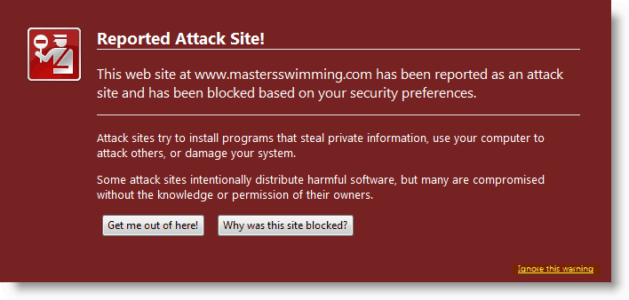 Firefox riasztás - Jelentett támadási hely észlelve