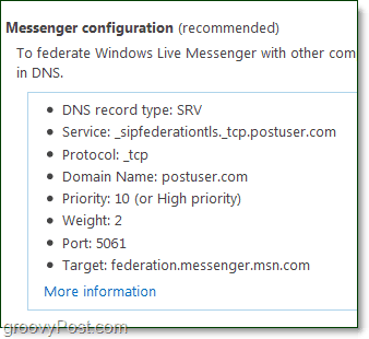 állítsa be az Messenger konfigurációját a Windows Live Messenger használatához a domainjével