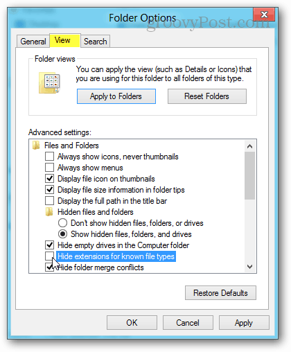 a mappák opcióinak megtekintése a Windows 8 rendszerben