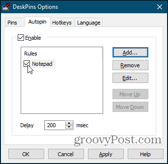 Autopin opciók a DeskPins alkalmazásban