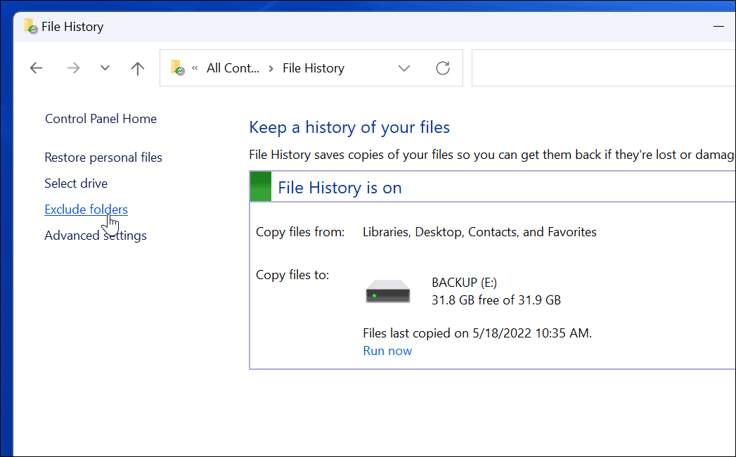 A Windows 11 használatának fájltörténetének kizárása