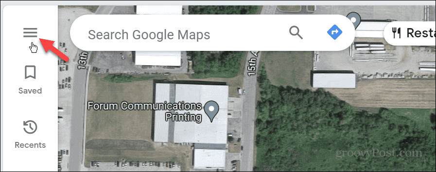 menü gomb google maps