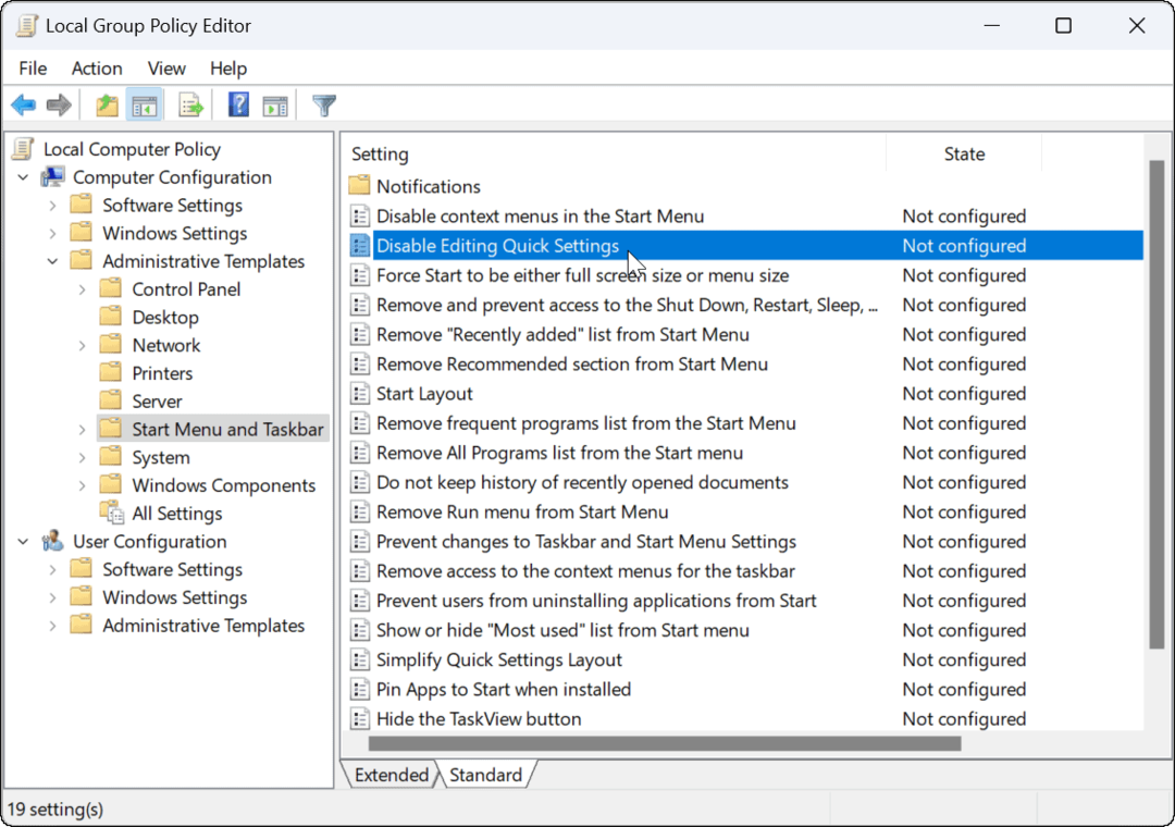 A gyorsbeállítások szerkesztésének megakadályozása Windows 11 rendszeren