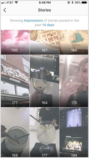 Az Instagram Insights Stories megjelenítések szerint rendezve