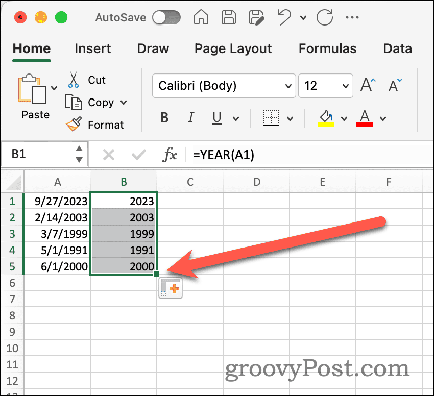 Automatikus kitöltési fogantyú az Excelben