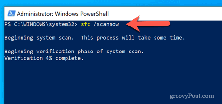 SFC eszköz futtatása a Windows PowerShellben