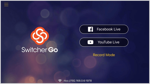 Switcher Go képernyő, ahol összekapcsolhatja Facebook és YouTube fiókjait