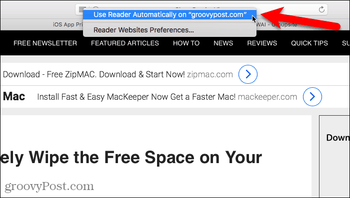 Használja a Reader automatikusan a Safari for Mac szoftvert