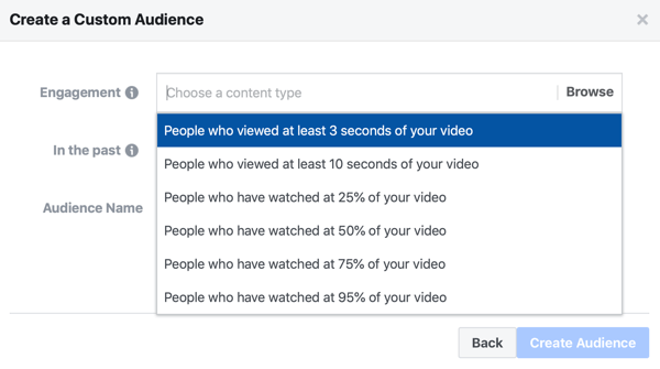 Lehetőség egyéni videohirdetés-közönség létrehozására azokról az emberekről, akik megnézték a videó egy részét.