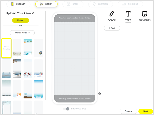 A szűrő megtervezéséhez töltse fel grafikáit, vagy készítsen grafikákat a Snapchat eszközeivel.