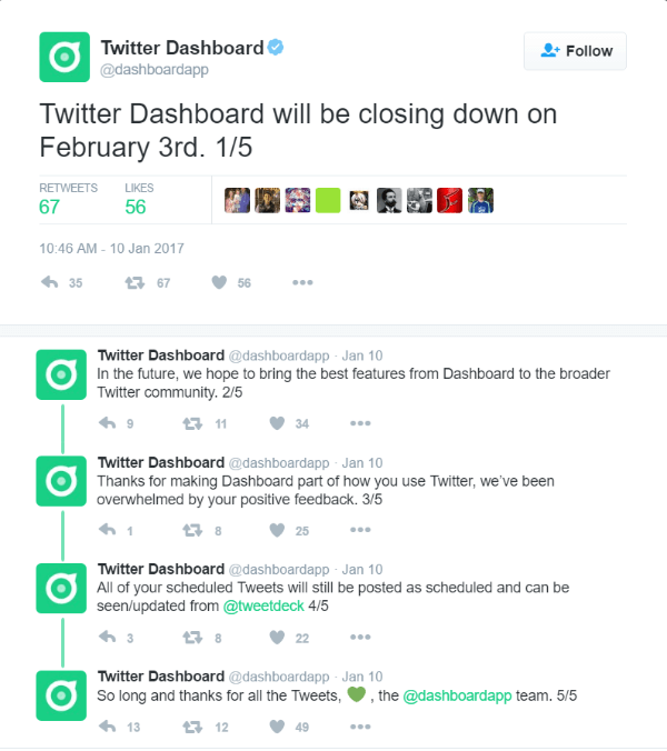 A Twitter 2017. február 3-án leállítja a Twitter Irányítópultot.