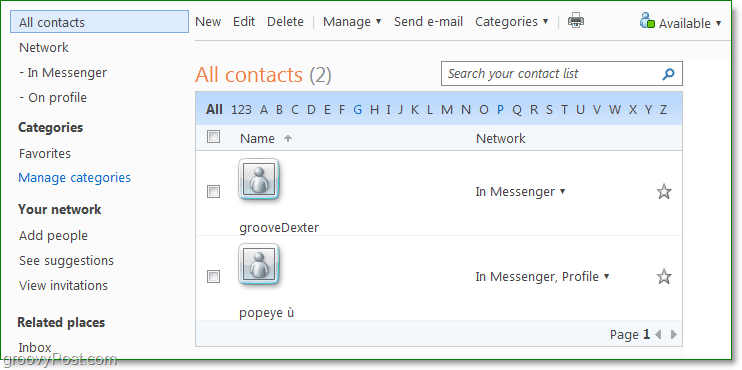 a névjegyek kezelése a Windows Live emberek segítségével