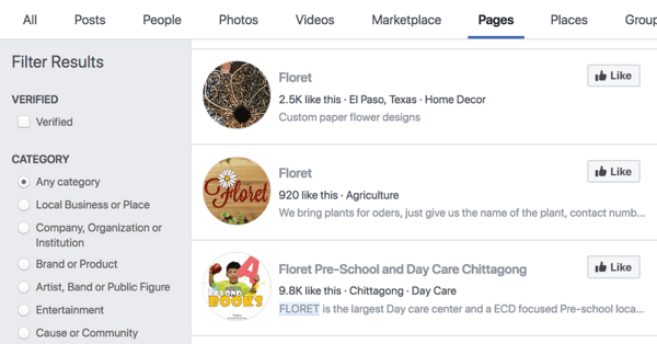 Floret keresése a Facebook oldalain.