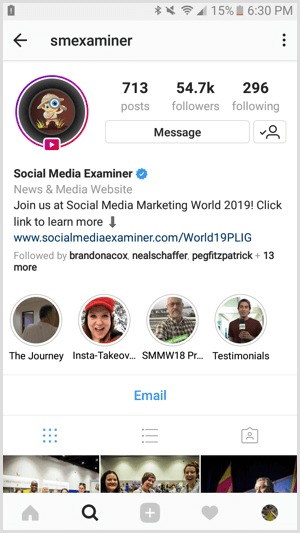 Instagram üzleti profil példa