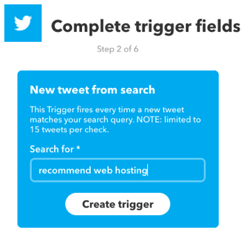 Hozzon létre egy IFTTT kisalkalmazást, amelyet egy Twitter-keresés vált ki.