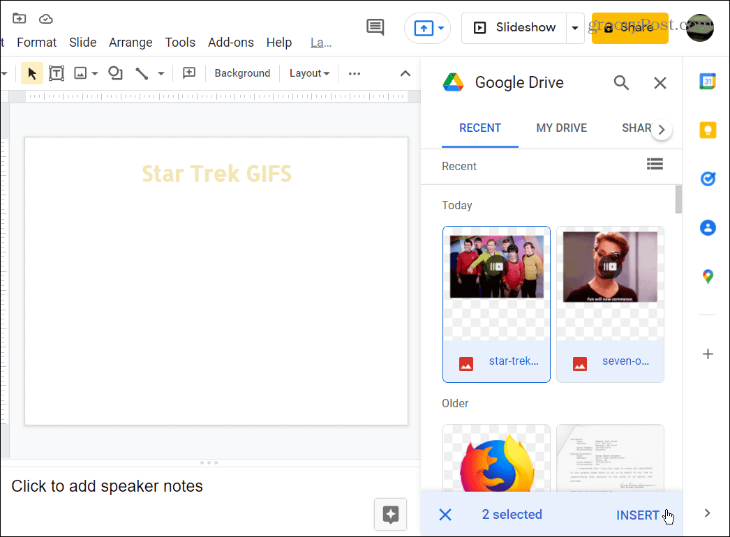 válassza ki a használni kívánt GIFS-t a Google Drive-ból