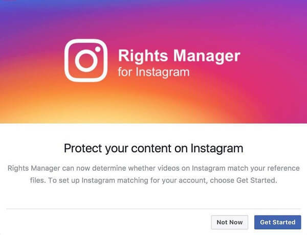 Úgy tűnik, hogy az Instagram engedélyezte az Rights Manager alkalmazást az Instagram számára.