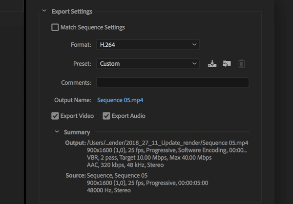 Az Adobe Premier Pro videó exportálásának beállítása, a Formátum beállítása H.264.
