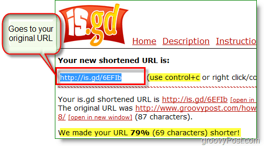 is.gd url shortener screenshot - másolja az új rövid URL-t