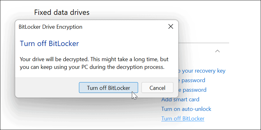 Kapcsolja ki a BitLocker megerősítést