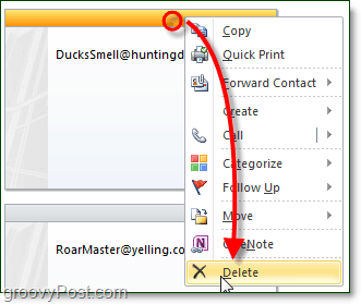 Az el nem mentett névjegyek törlése vagy törlése az Outlook 2010 2007 alkalmazásban