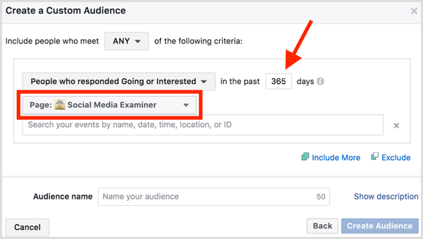 A Facebook Ads Manager egyéni közönséget hozhat létre az események elkötelezettsége alapján