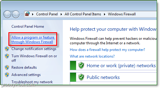 program vagy szolgáltatás engedélyezése a Windows 7 tűzfalon keresztül