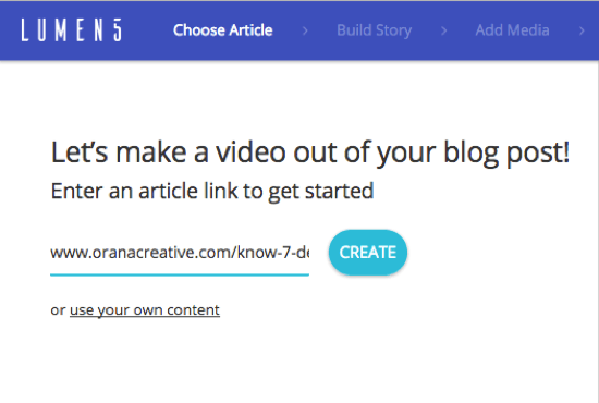 Adja meg annak a blogbejegyzésnek az URL-jét, amelyből Lumen5 videót szeretne létrehozni.