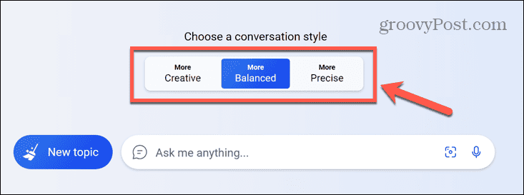 bing chat beszélgetési stílus